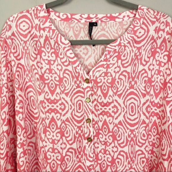 CATHY WOMAN | Tribal Print Blouse Pink White Women’s Plus Size 3X - Picture 4 of 7